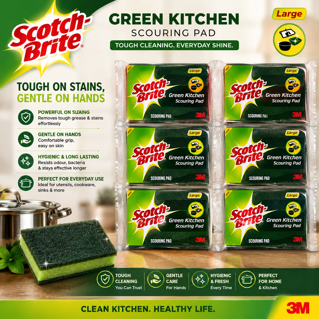 Scotch Brite Green Pad Large 12+1